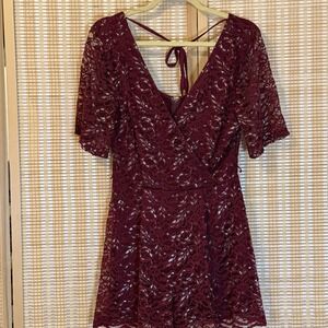 Charlotte Russe Womens M Romper Burgundy Lace‎ Lined Party Resort Sexy Sparkle